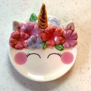Ring or Trinket Holder - Cute Ceramic Smiling Unicorn - Beautiful, EUC!